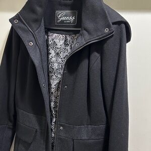 Guess Women’s Two Tone Black and Charcoal Wool Blend Coat